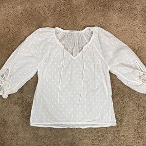 Sundance Lightweight Peasant Blouse White Swiss Dot size S Spring Casual Easter